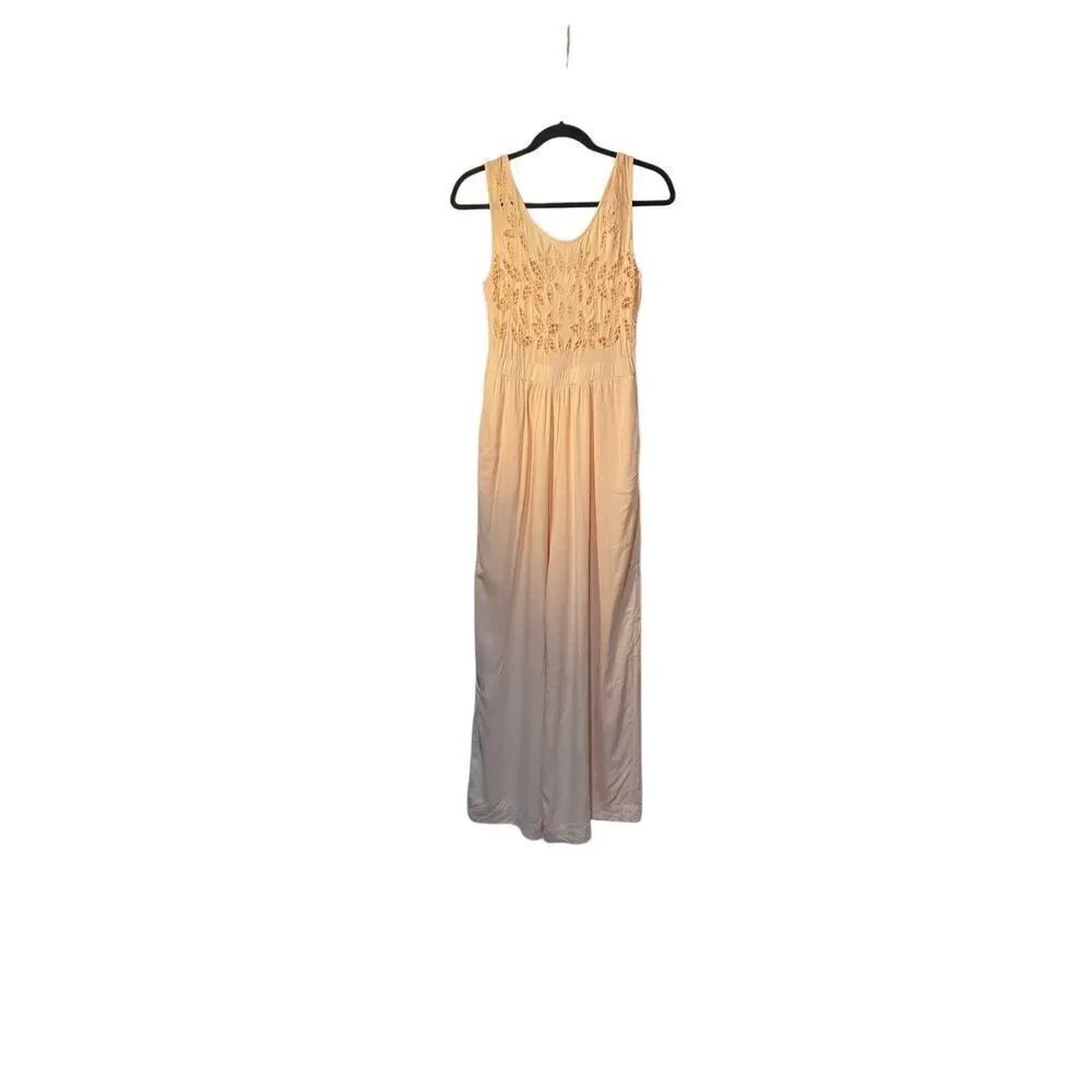 Kimchi blue women’s peach crocheted wide leg jumpsuit/Romper medium